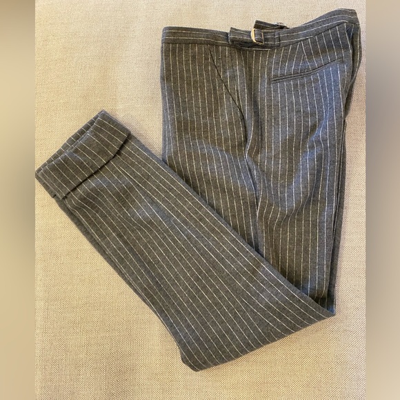 ATM ANTHONY THOMAS MELILLO GREY PINSTRIPE WOOL CUFFED TROUSER SIZE 8 - Picture 2 of 6